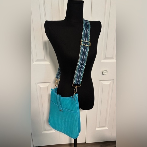 Handbags - CROSSBODY, MESSENGER, Neoprene, Guitar Strap, Gold Hardware, Front Pocket.